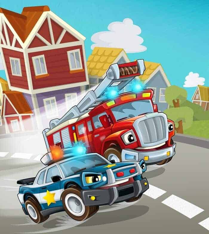 Bajka do czytania - Wóz policyjny i strażacki